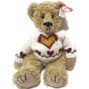 Ty Collectible Teddy Bear W/ Heart Sweater Beige Plush 10" Valentines Day Gift